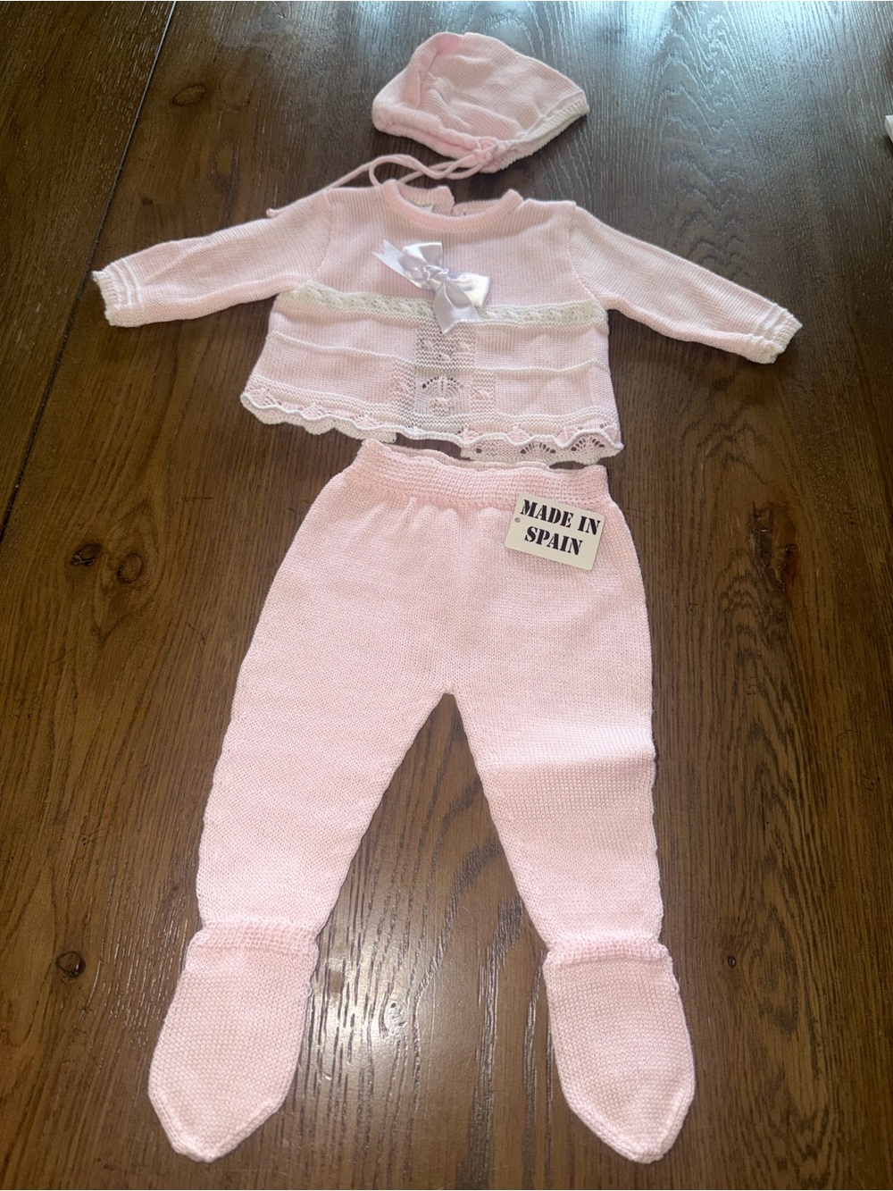 Classic Pink Knit Baby Costume Set - 3-Piece - Conjunto Polaina Rombos